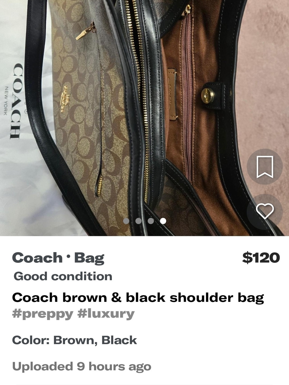 Coach Brown & Black Signature Shoulder Bag